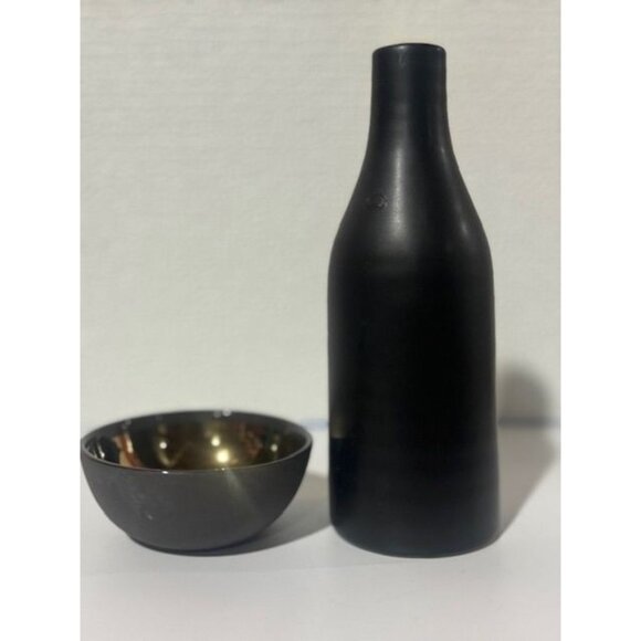 NWB Canva and Home Black Bottle Vase and Ceramic Black and Gold Bowl - Picture 1 of 6